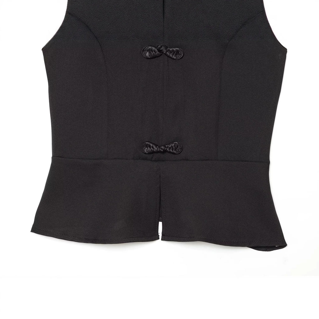 Gilet femme sans manches cintré à nouer – Noir