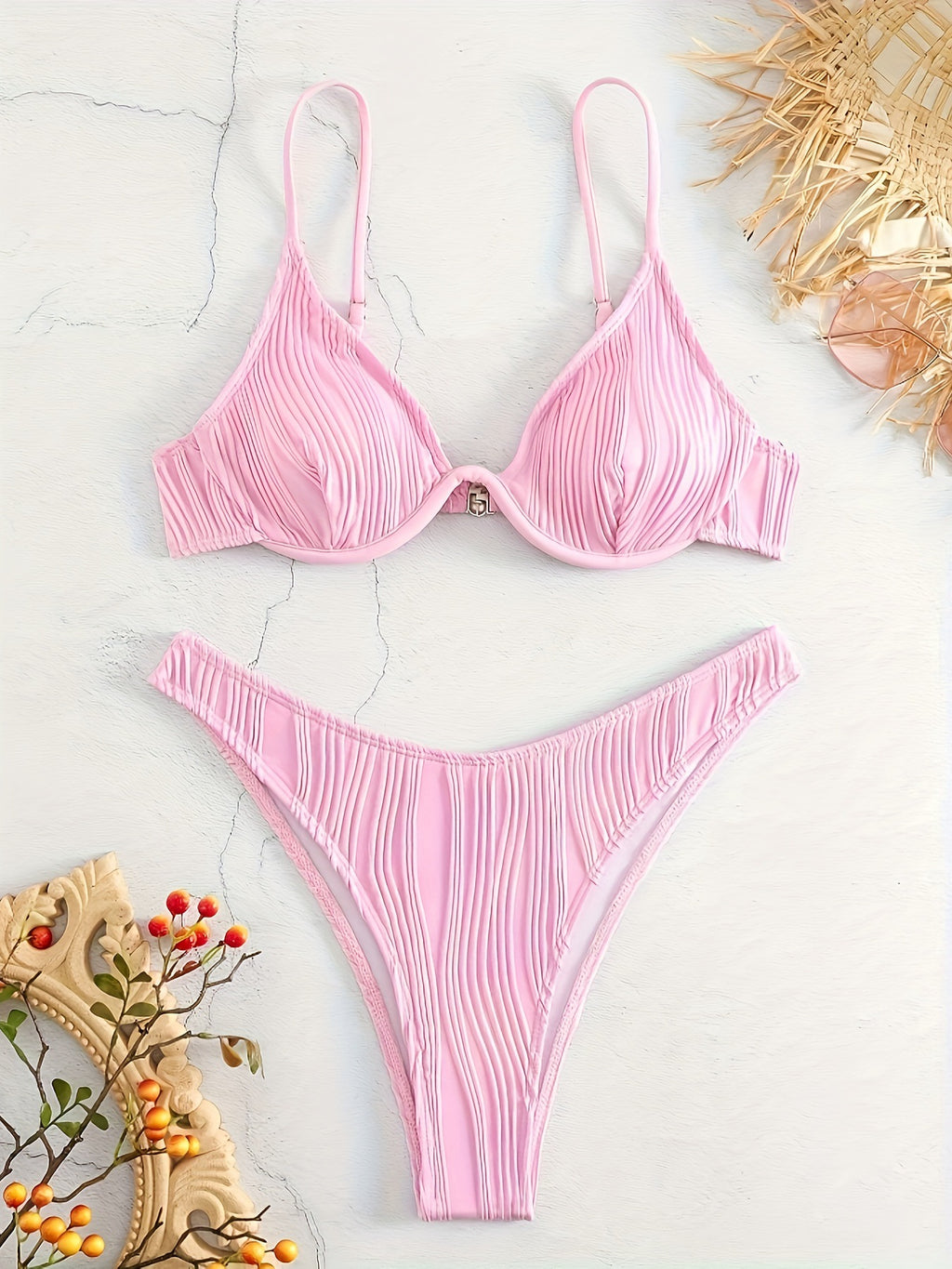 Deep V-steel support gathers split swimsuits