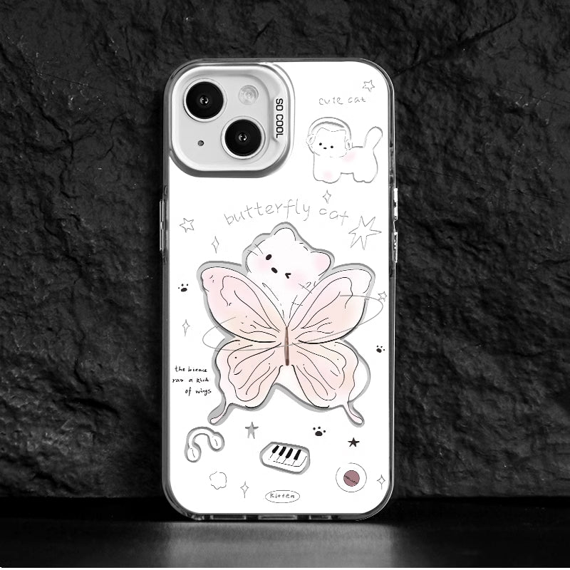 Coque iPhone transparente à motifs papillon et chat
