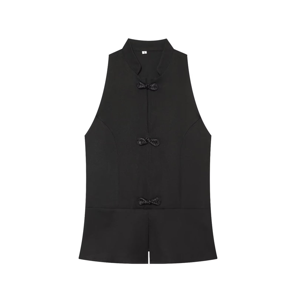 Gilet femme sans manches cintré à nouer – Noir