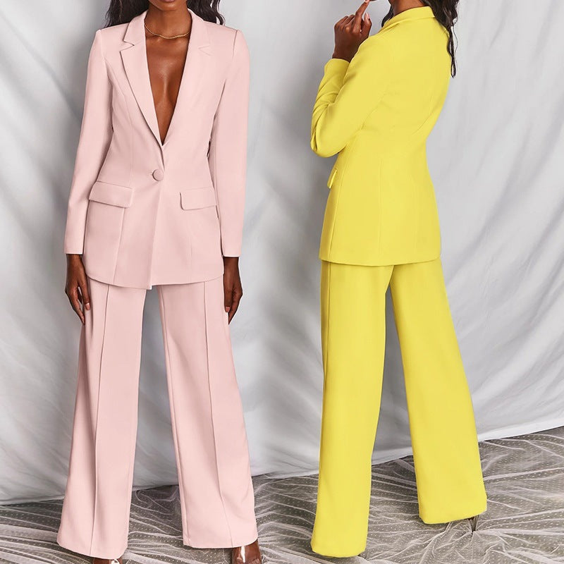 Fashion Turn-Down Collar Slim Fit Blazer Suit Women's Suit Set