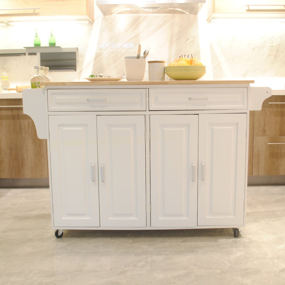 Îlot de cuisine mobile avec rangement – Plateau bois et roulettes