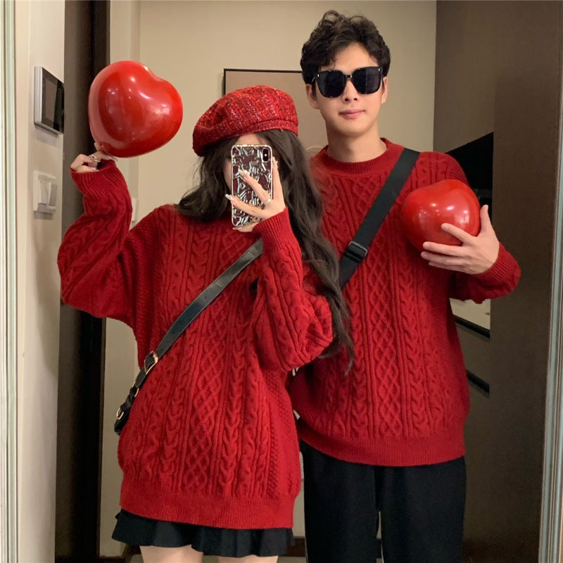 Casual Style Couple Sweater Set for Men and Women, Christmas and Lunar New Year Outfit, Lazy Fashion Knitwear Suit