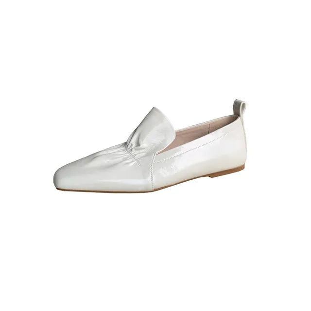 New Spring Women Shoes Square Toe Green Color Loafers Cow Leather Women’s Design Flats Slip On Ladies Shoes Female Flats