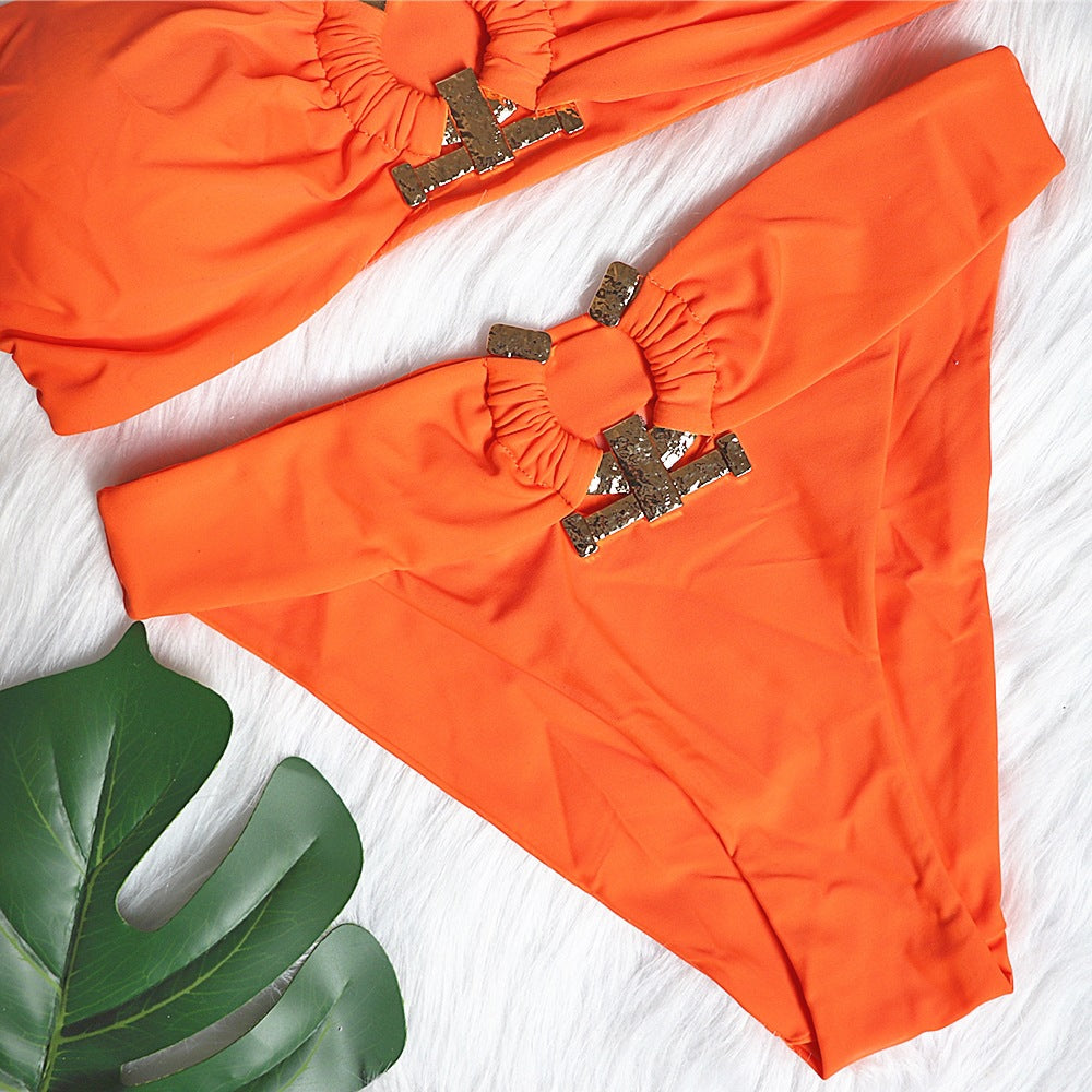 Swimsuit metal accessories hollowed out bikini