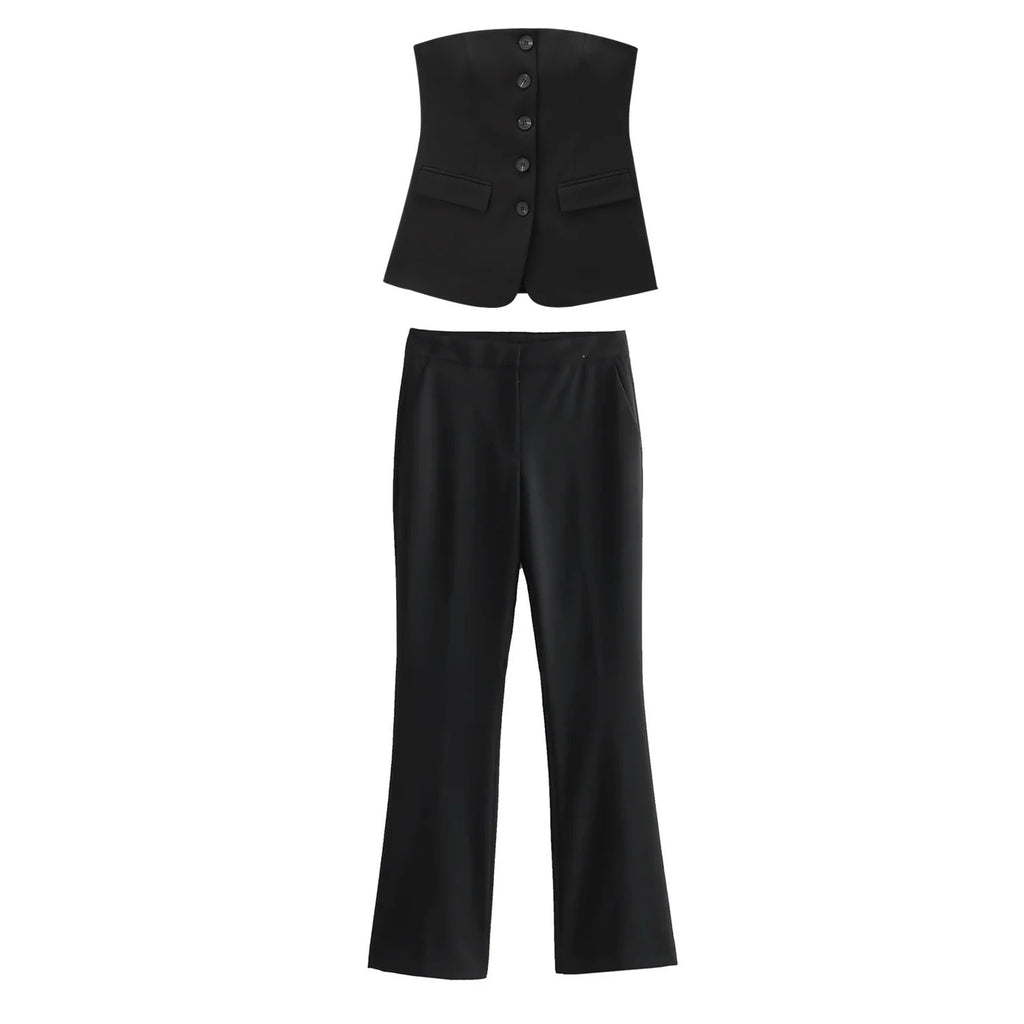 Women's Fashion Fitted Blazer Jacket and Flared Casual Pants Set