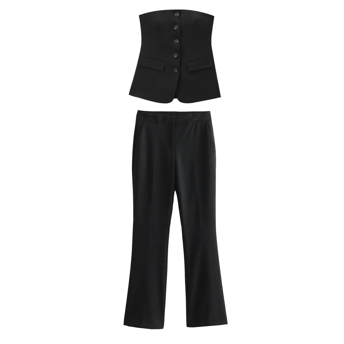 Women's Fashion Fitted Blazer Jacket and Flared Casual Pants Set