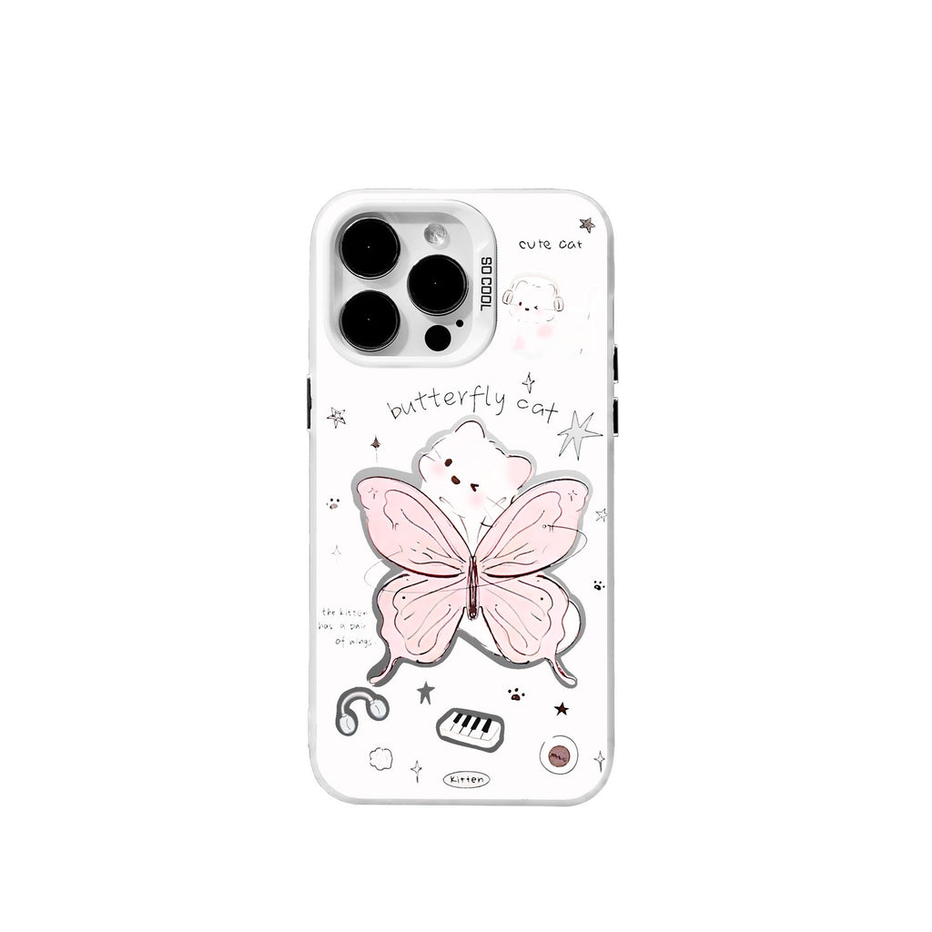 Coque iPhone transparente à motifs papillon et chat