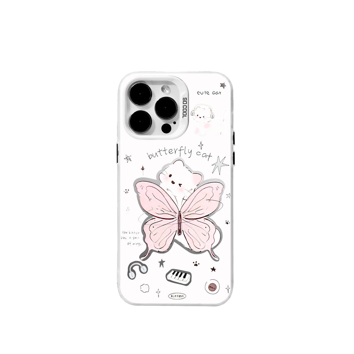 Coque iPhone transparente à motifs papillon et chat