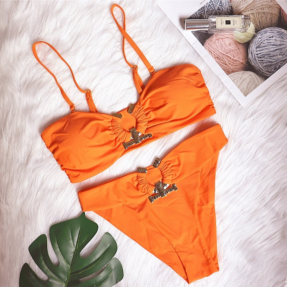 Swimsuit metal accessories hollowed out bikini
