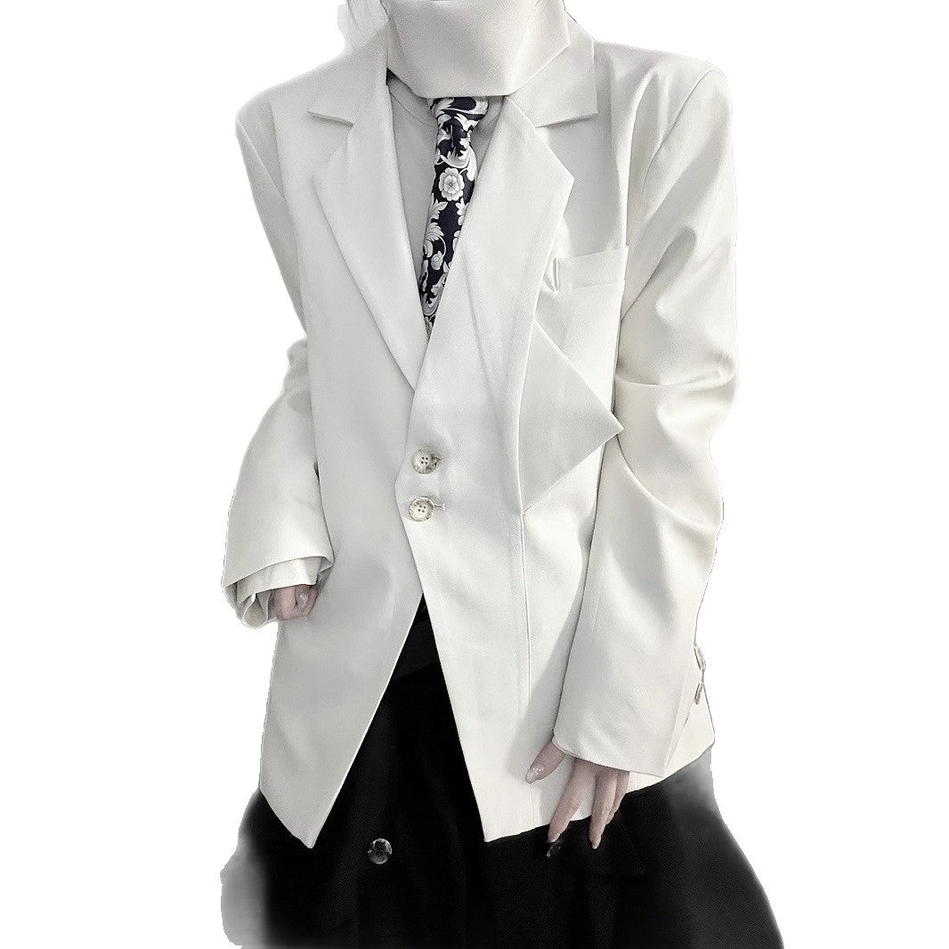 Vintage Retro Audrey Hepburn Style Dark Black Mini-Triangle Suit Jacket, Unisex Gender-Neutral Streetwear, Loose Casual Blazer for Men and Women