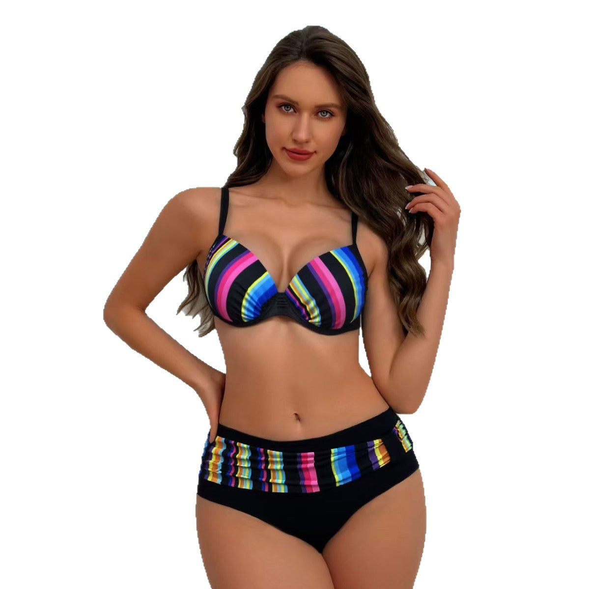 Bikini femme rayé avec armatures – Maillot de bain 2 pièces