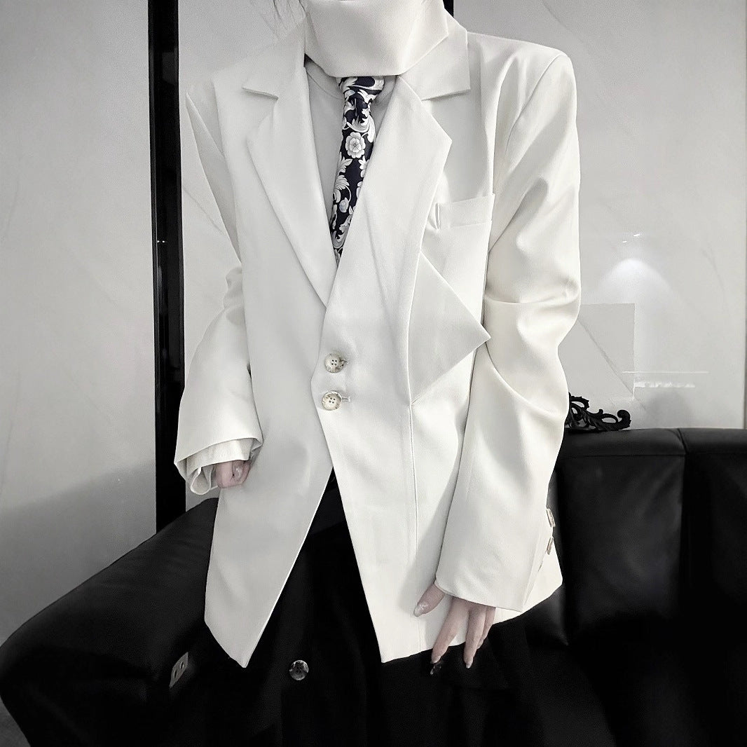 Vintage Retro Audrey Hepburn Style Dark Black Mini-Triangle Suit Jacket, Unisex Gender-Neutral Streetwear, Loose Casual Blazer for Men and Women