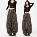 Leopard Print Knife Cut Jeans Women Pants
