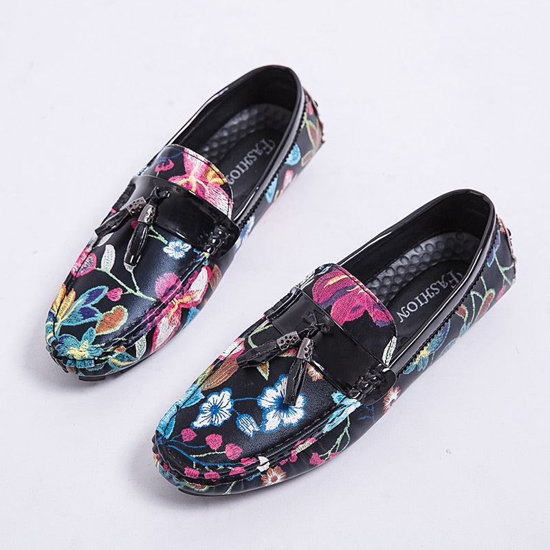 Casual Shoes for Men Summer Flower Shoes Fashionable Floral Black Loafers Men Luxury Big Size 13 Casual Drive Loafers Men