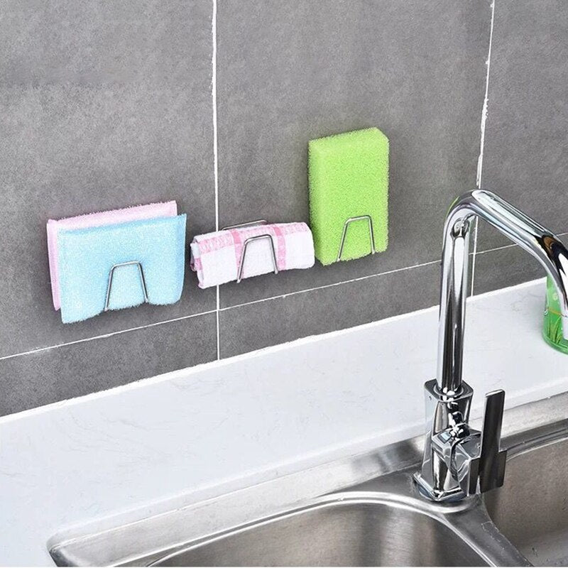 304 Stainless Steel Sponge Drain Rack Paste Wall-Mounted Kitchen Hook Household Storage Rack Dishwasher Sink Rack