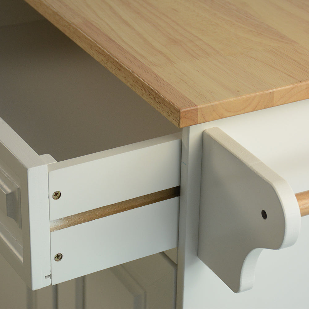 Îlot de cuisine mobile avec rangement – Plateau bois et roulettes