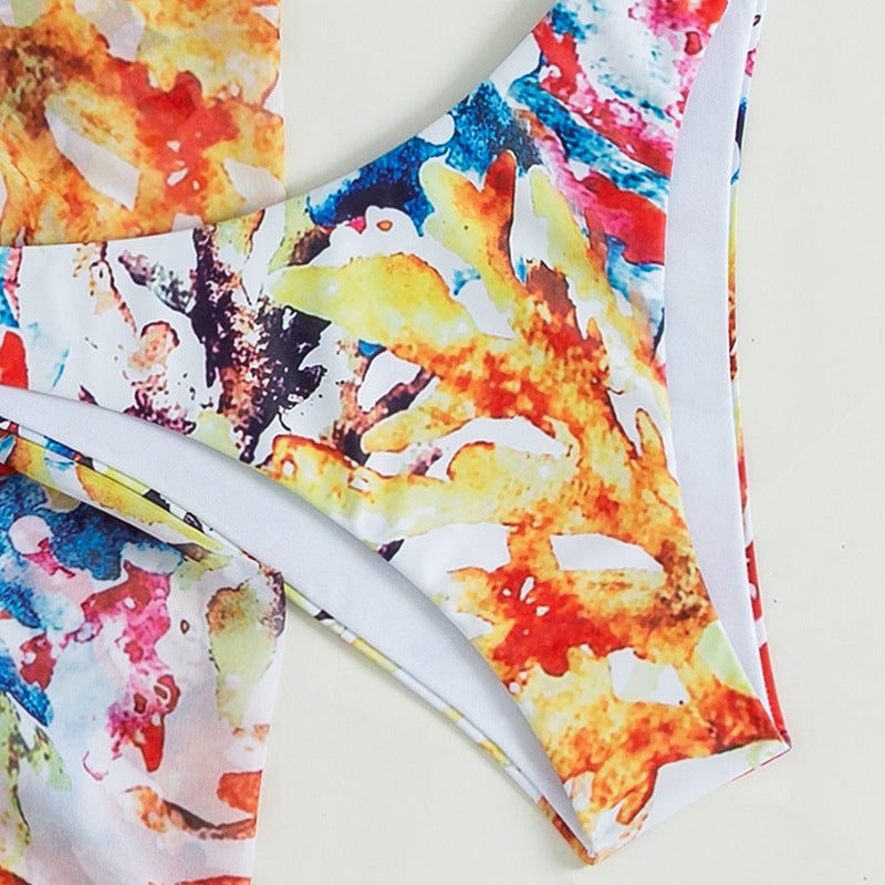 Printed Bikini Set with Steel Support and Skirt