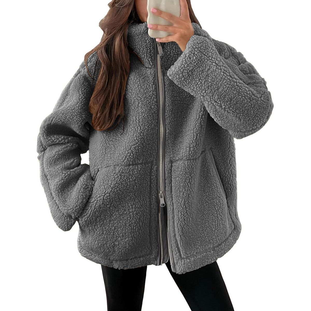 Manteau femme chaud à col montant – Coupe décontractée
