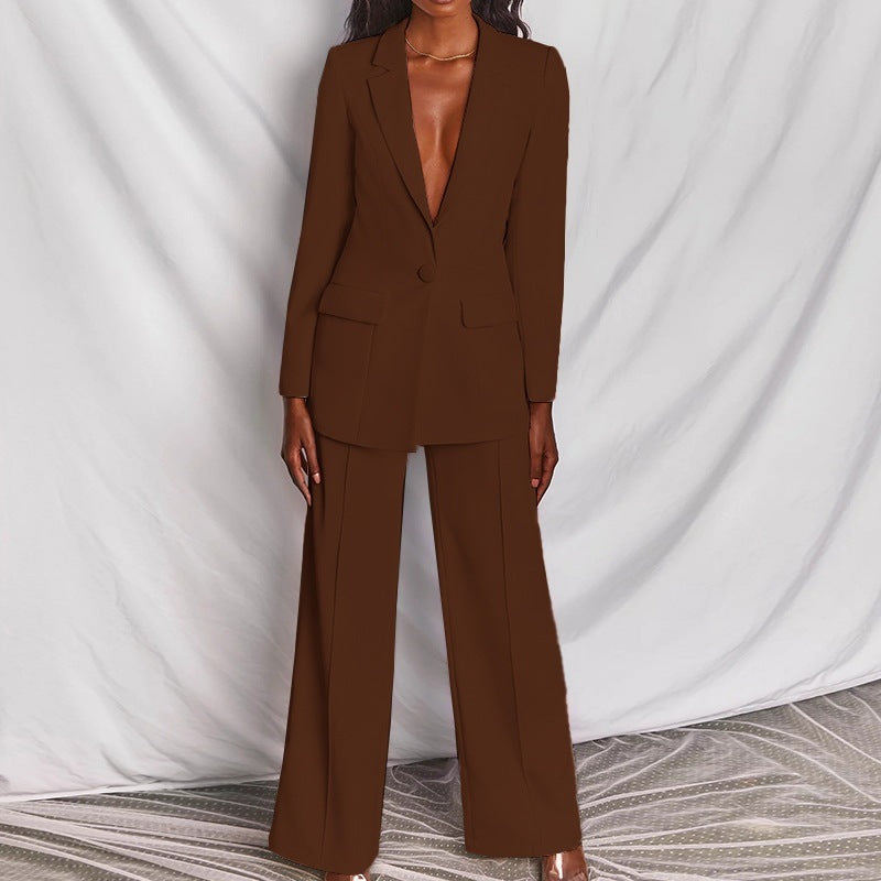 Fashion Turn-Down Collar Slim Fit Blazer Suit Women's Suit Set
