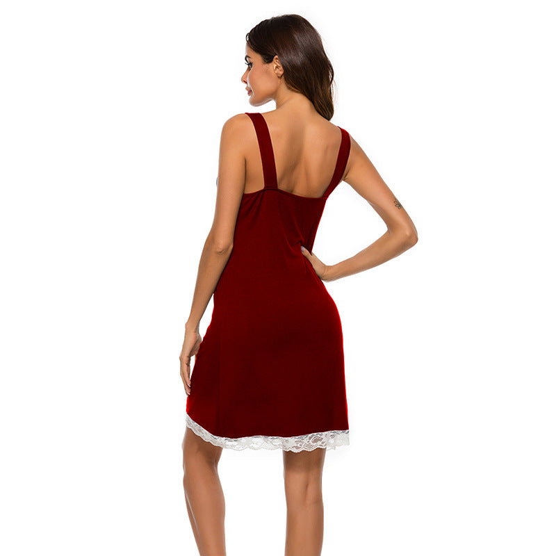 Chemise de nuit femme sans manches en modal – Finition dentelle