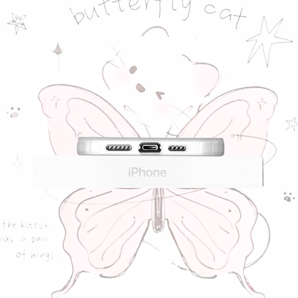 Coque iPhone transparente à motifs papillon et chat