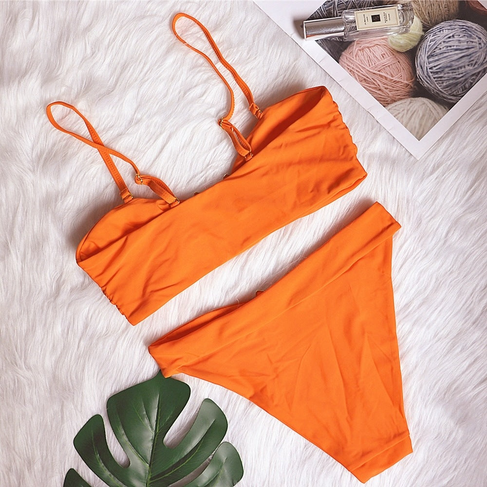 Swimsuit metal accessories hollowed out bikini