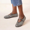 Fashion Women Flat Shoes Comfortable Ballet Dance Shoes Low Top Round Toe Mesh Hollow Loafers Crystal Casual Walking Shoes