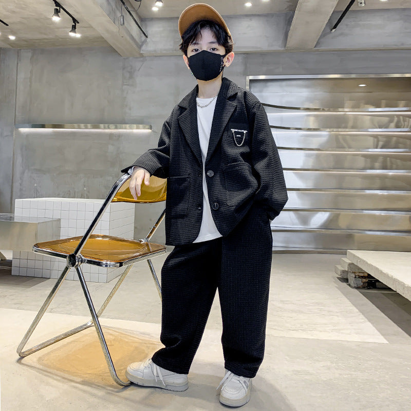 Boys Casual Two-Piece Suit Set Spring Autumn Stylish Blazer and Pants