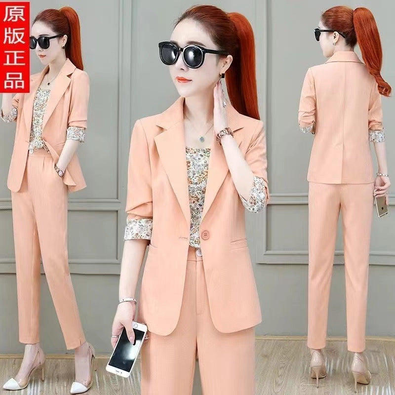Chic Three-Piece Suit Set for Women, Spring and Autumn Fashion, Casual Blazer with Long Pants, Professional Workwear, Small Flared Style