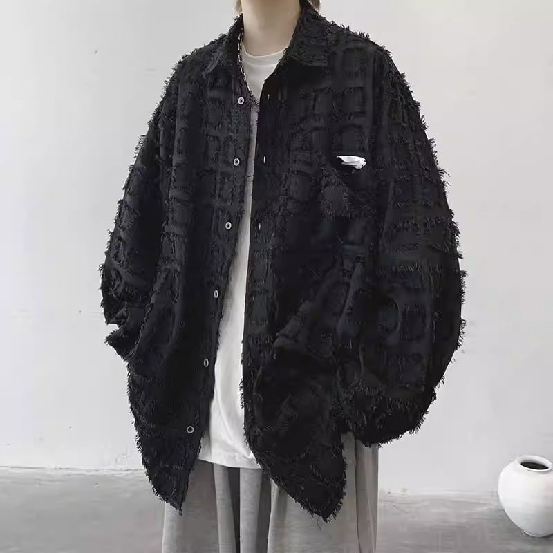 Checkered Long Sleeve Shirt Men Trendy Streetwear Casual Blazer Retro Design Top