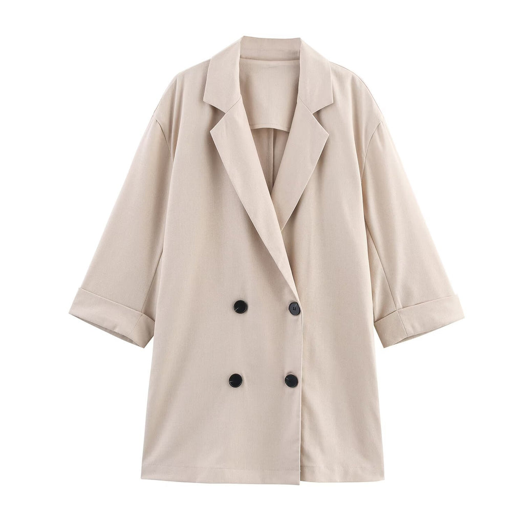 Style Blazer Top and Wide-Leg Pants Casual Suit Set