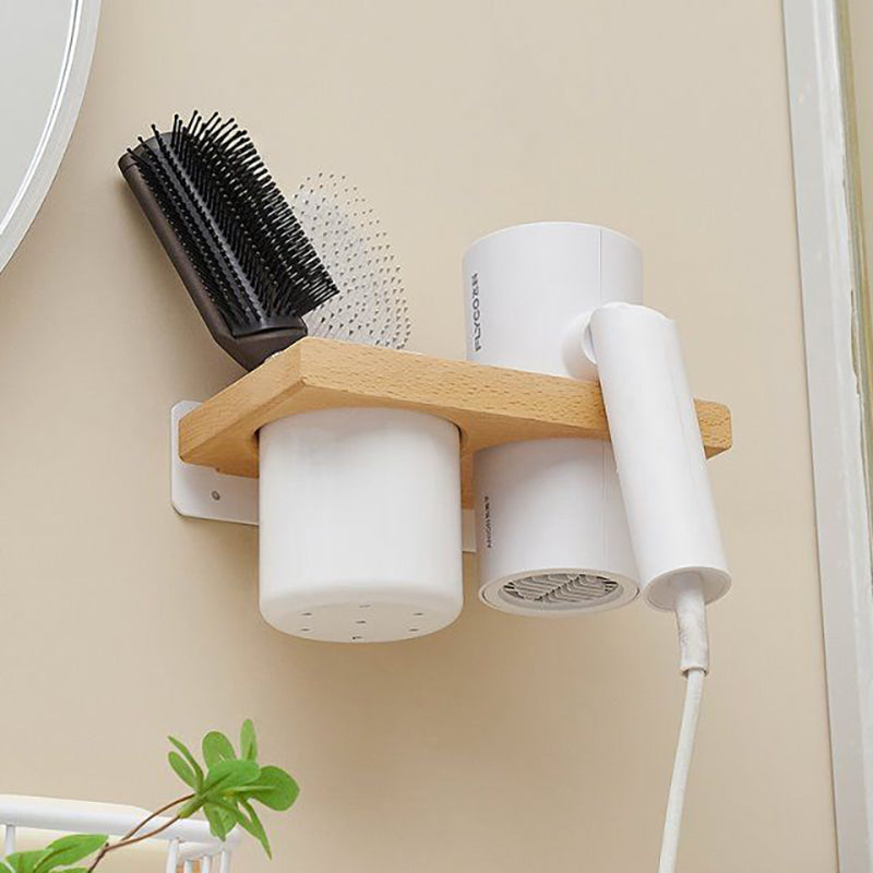 Support mural pour sèche-cheveux et accessoires – Bois massif et aluminium