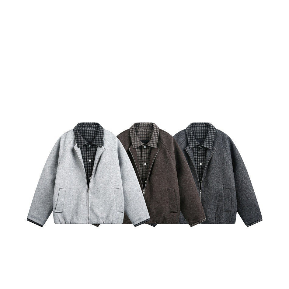 Cotton Coat for Men Winter Warm Plaid Patchwork Wool Coat