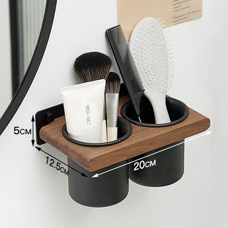 Support mural pour sèche-cheveux et accessoires – Bois massif et aluminium