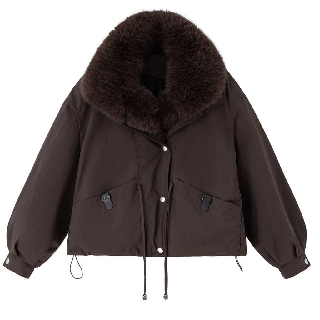 Parka courte femme style workwear à grand col amovible