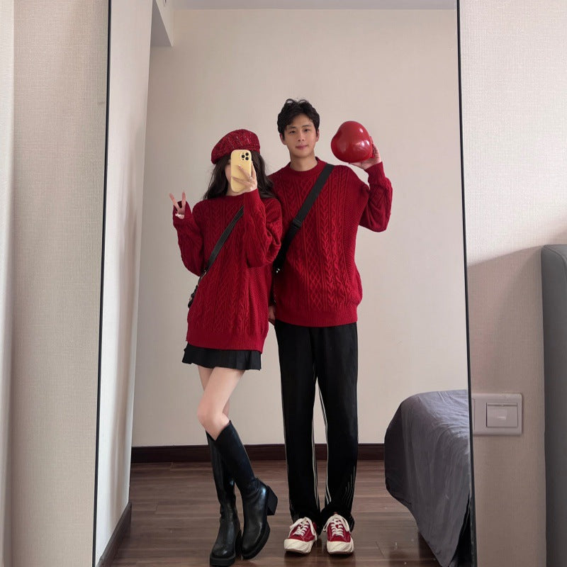 Casual Style Couple Sweater Set for Men and Women, Christmas and Lunar New Year Outfit, Lazy Fashion Knitwear Suit