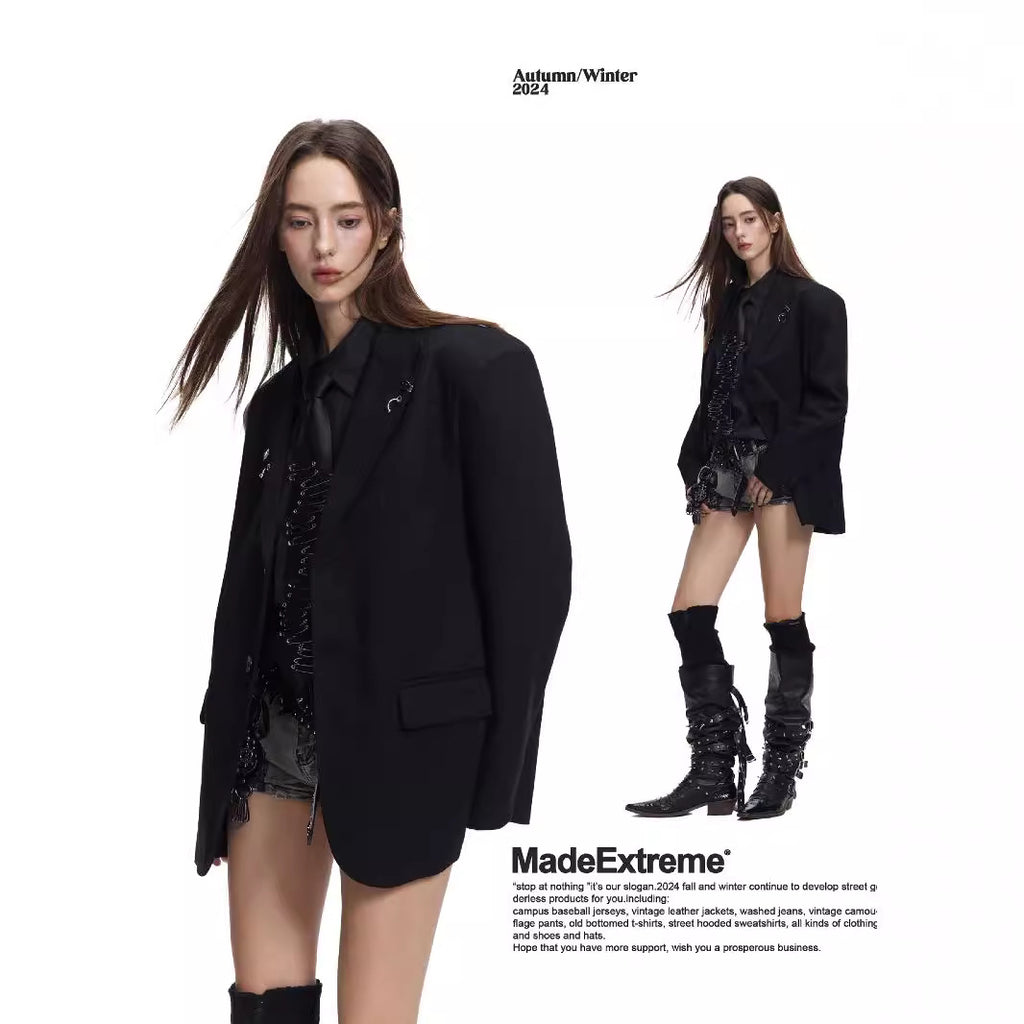 Loose Casual Solid Color Blazer Long Jacket for Men and Women