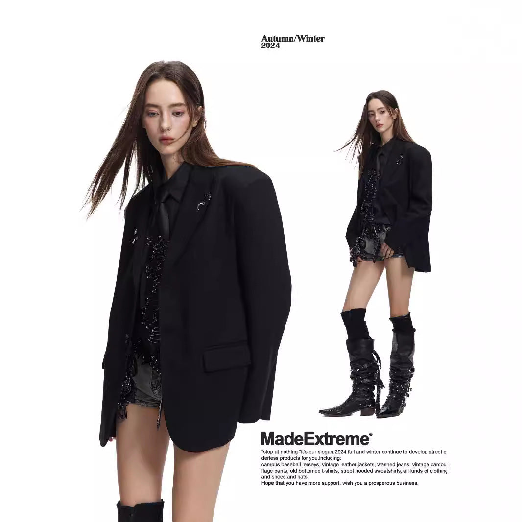 Loose Casual Solid Color Blazer Long Jacket for Men and Women
