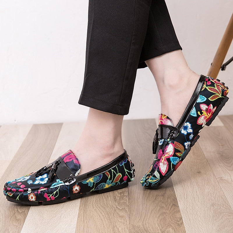 Casual Shoes for Men Summer Flower Shoes Fashionable Floral Black Loafers Men Luxury Big Size 13 Casual Drive Loafers Men