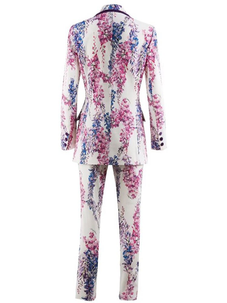 Autumn Winter Designer Runway Suit Set Women's Double Breasted Printed Blazer Pants Suit