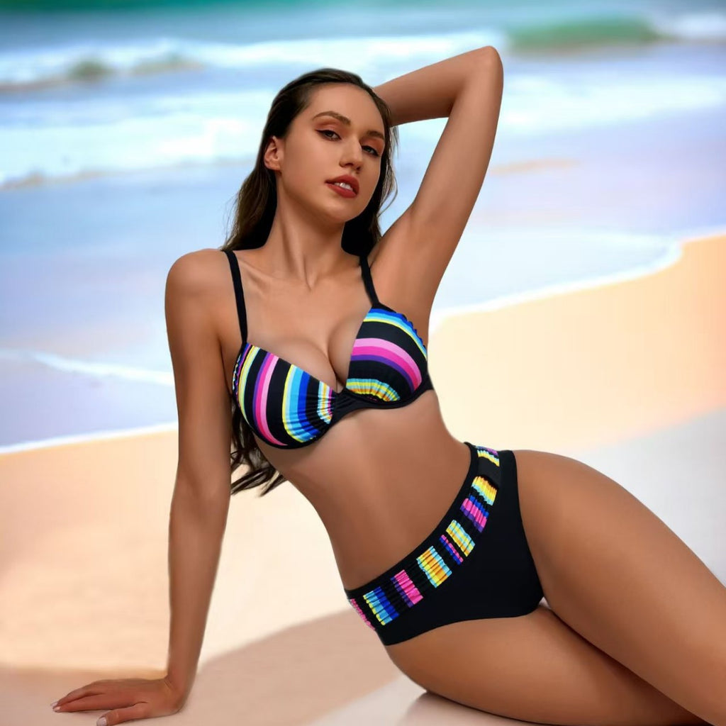 Bikini femme rayé avec armatures – Maillot de bain 2 pièces