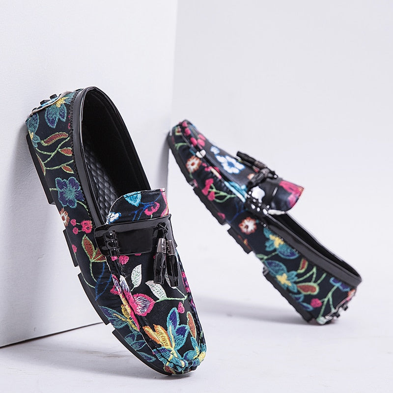 Casual Shoes for Men Summer Flower Shoes Fashionable Floral Black Loafers Men Luxury Big Size 13 Casual Drive Loafers Men