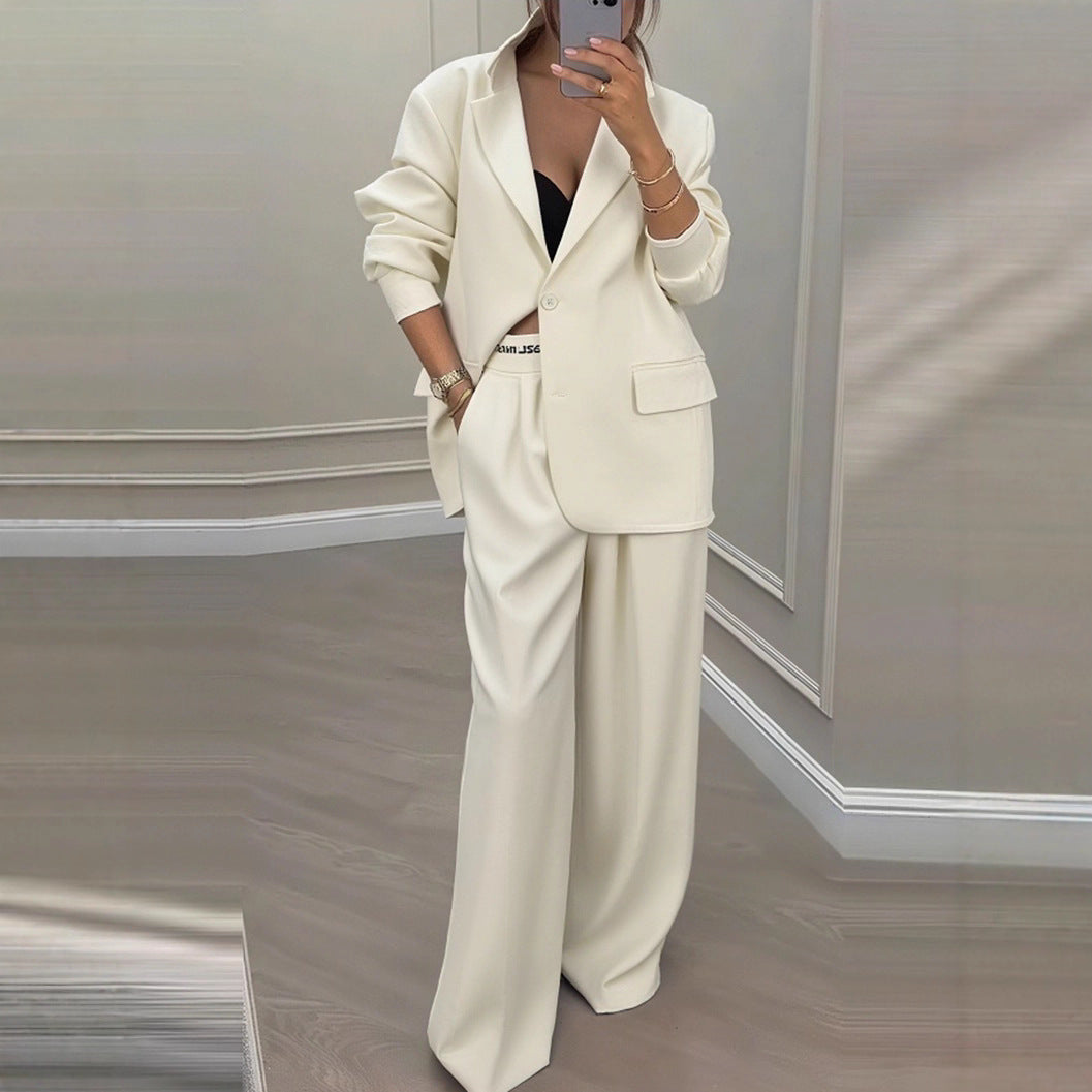 Autumn/Winter New Women's Fashion Long Sleeve Blazer Casual Wide Leg Pants Suit Set