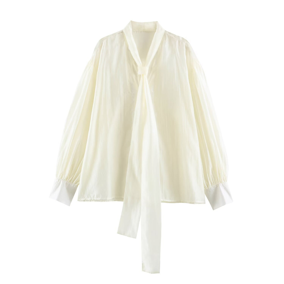 Chemisier femme satiné à nœud – Manches longues, coupe ample