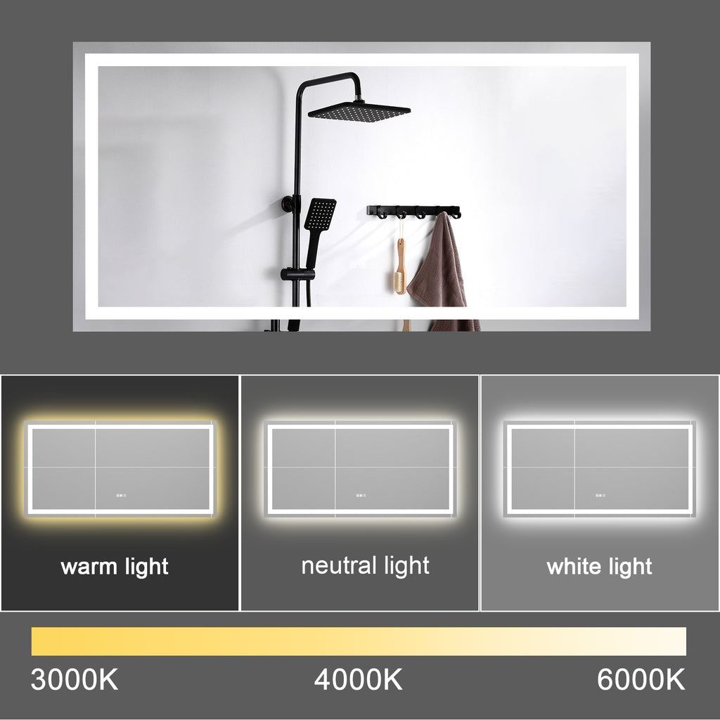 Grand miroir LED de salle de bain 72 × 36 pouces – Anti-buée et intensité réglable