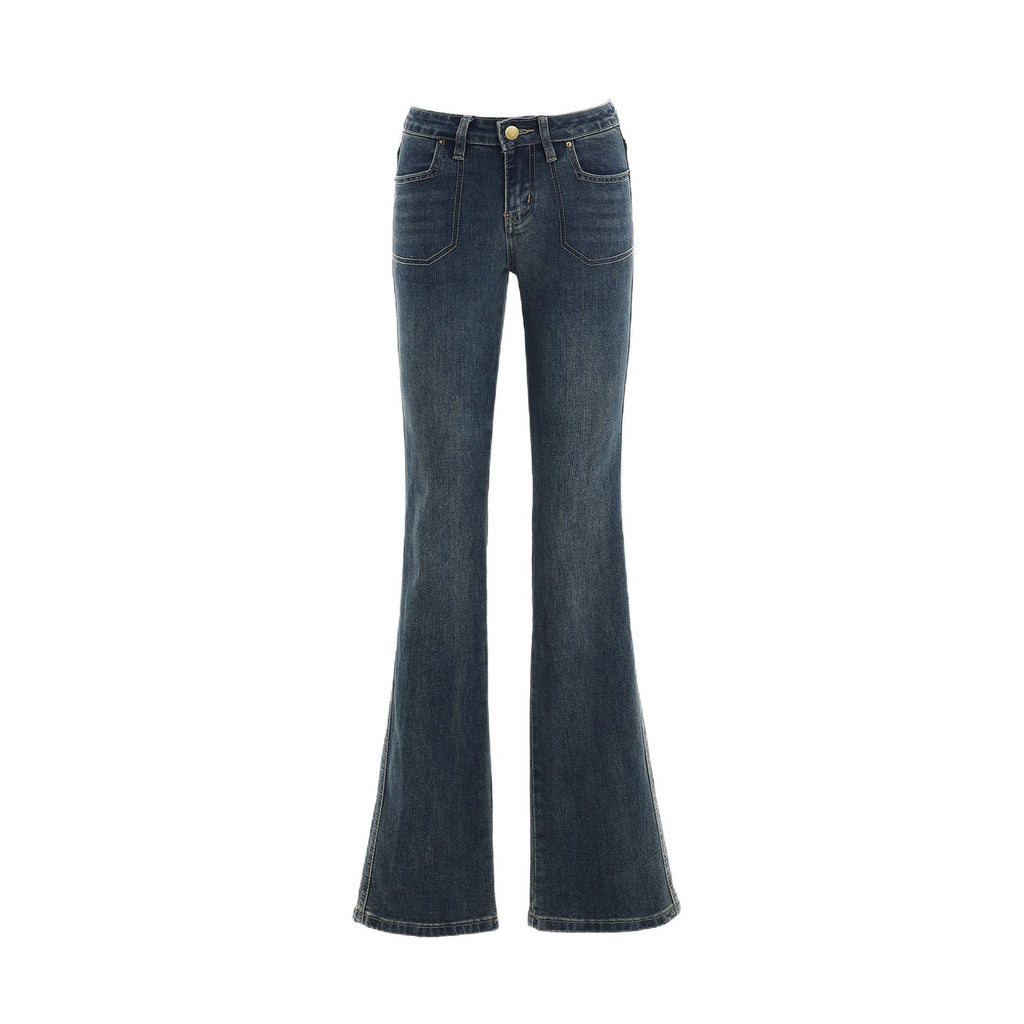 Blue Low-Waist Flared Jeans for Women Pants