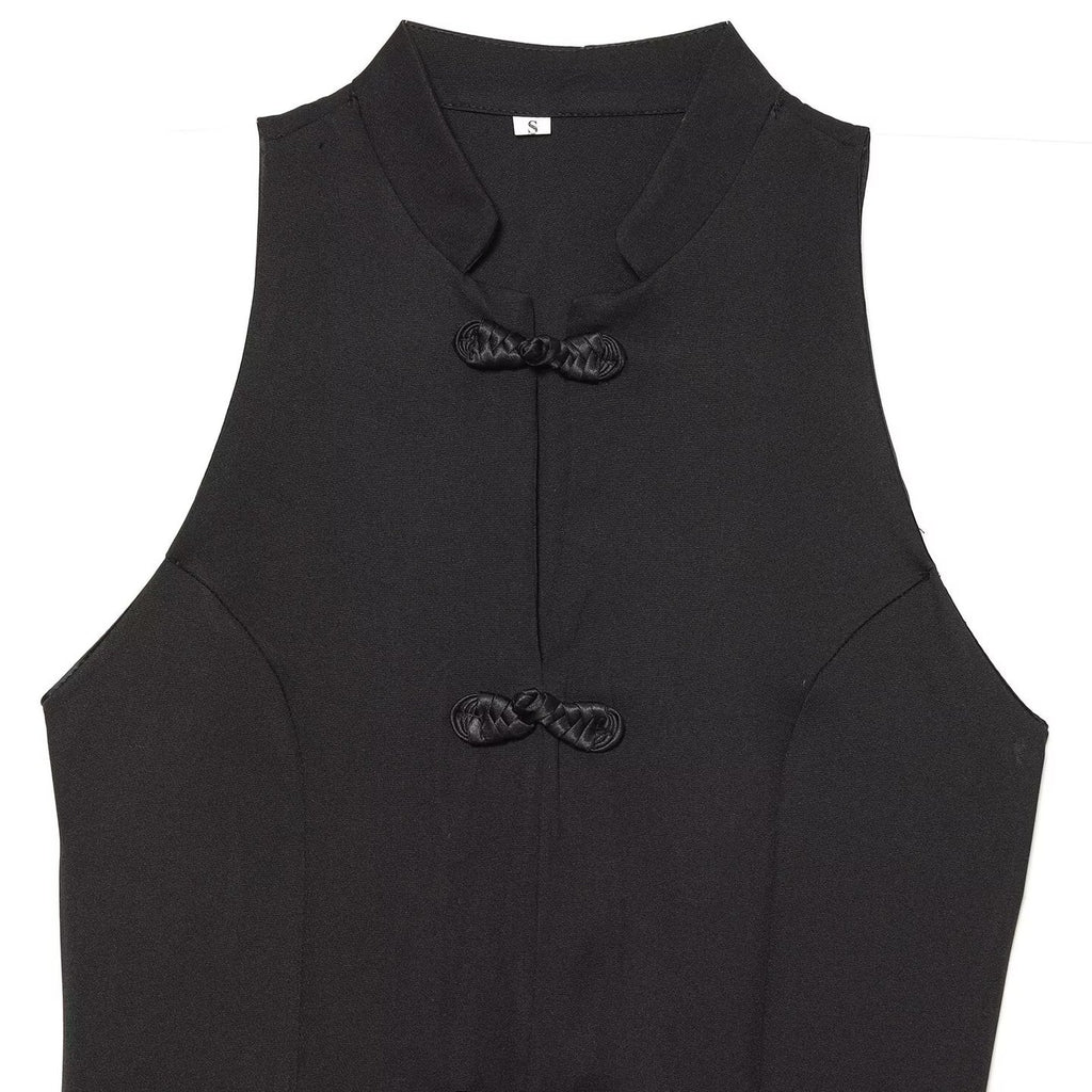 Gilet femme sans manches cintré à nouer – Noir