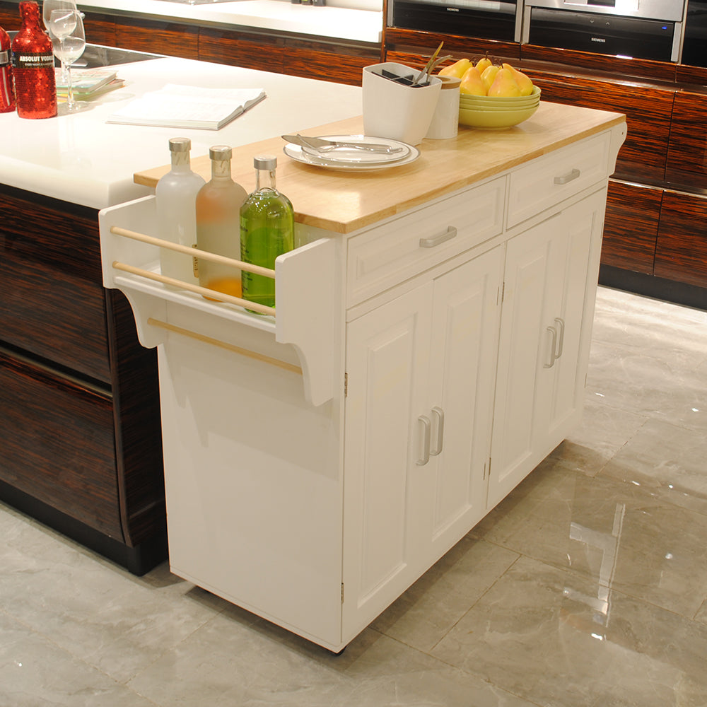 Îlot de cuisine mobile avec rangement – Plateau bois et roulettes