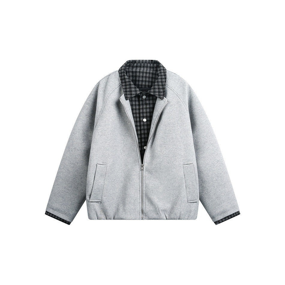 Cotton Coat for Men Winter Warm Plaid Patchwork Wool Coat